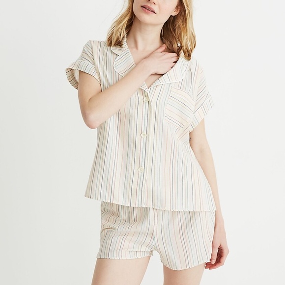 Madewell Cotton Pajama Shirt in Rainbow Stripe - Picture 4 of 7